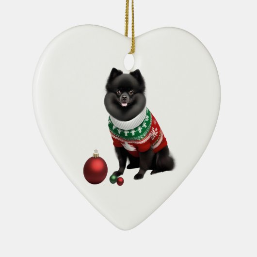 Spitz in Weihnachten Sweater Fun & Niedlich Keramik Ornament (Rechts)