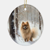 Spitz lässt es Weihnachten schneien Keramik Ornament (Links)