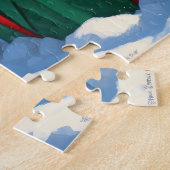 Spitz läuft im Schnee mit Weihnachtshut Puzzle (Seite)