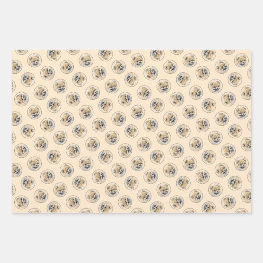 Spitz Malerei Orange Pom Original Hunde Kunst Geschenkpapier Set (Vorderseite)