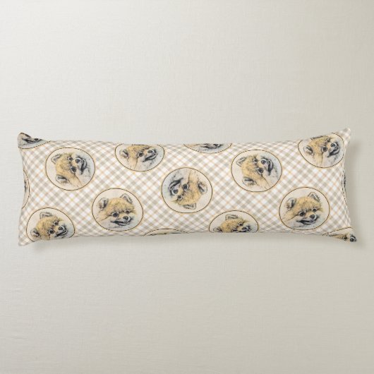 Spitz Malerei Orange Pom Original Hunde Kunst Seitenschläferkissen (Rückseite)