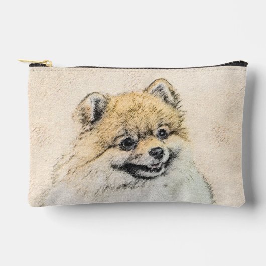 Spitz Malerei Orange Pom Original Hunde Kunst Zubehörtasche (Vorderseite)