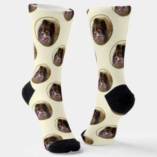 Spitz Malerei Orange Sable Original Hunde Kunst Socken (Gewinkelt)