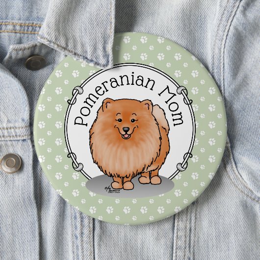 Spitz Mama Pom Mama (orange rot) Niedliche Hunde M Button (Beispiel)