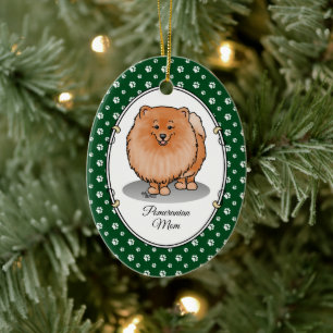 Spitz Mama Pom Mama (orange rot) Niedliche Hunde M Keramik Ornament