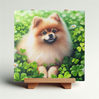 Spitz mit grünem Kleeblatt Fliese