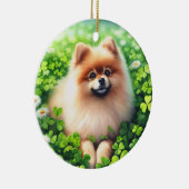 Spitz mit grünem Kleeblatt Keramik Ornament (Rechts)