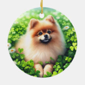 Spitz mit grünem Kleeblatt Keramik Ornament (Hinten)
