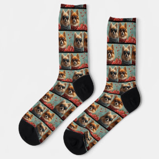 Spitz mit Rose des Herzens Valentinstag Socken