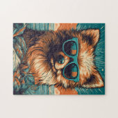 Spitz mit Sonnenbrille am Strand Puzzle (Horizontal)