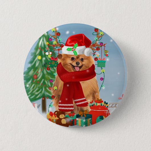 Spitz mit Weihnachtsgeschenke Button (Vorderseite)