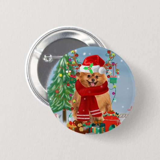 Spitz mit Weihnachtsgeschenke Button (Vorne & Hinten)