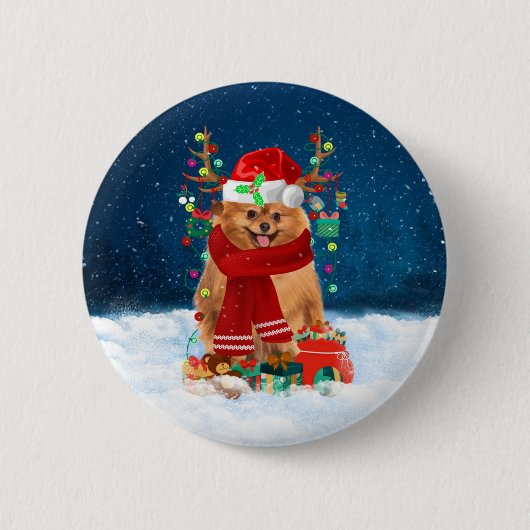 Spitz mit Weihnachtsgeschenke Button (Vorderseite)