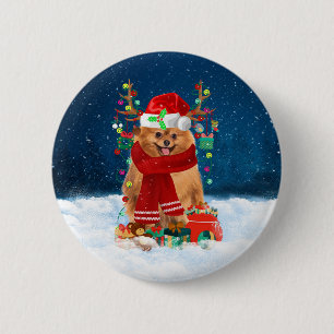 Spitz mit Weihnachtsgeschenke Button