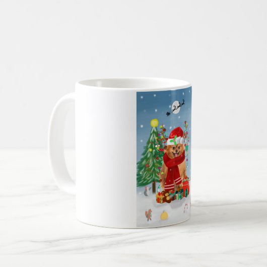 Spitz mit Weihnachtsgeschenke Kaffeetasse (Vorderseite Links)