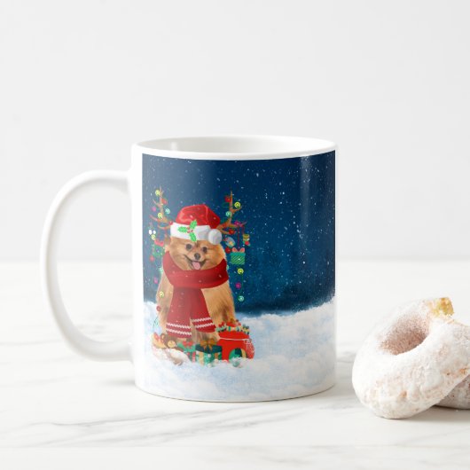 Spitz mit Weihnachtsgeschenke Kaffeetasse (Mit Donut)