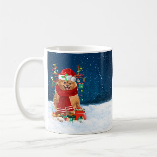 Spitz mit Weihnachtsgeschenke Kaffeetasse (Links)