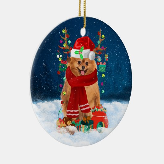 Spitz mit Weihnachtsgeschenke Keramik Ornament (Rechts)