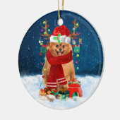 Spitz mit Weihnachtsgeschenke Keramik Ornament (Links)