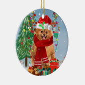 Spitz mit Weihnachtsgeschenke Keramik Ornament (Rechts)