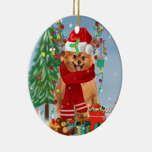 Spitz mit Weihnachtsgeschenke Keramik Ornament (Rechts)