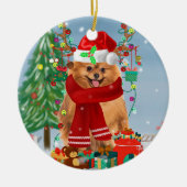 Spitz mit Weihnachtsgeschenke Keramik Ornament (Vorne)