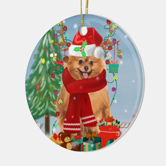 Spitz mit Weihnachtsgeschenke Keramik Ornament (Links)
