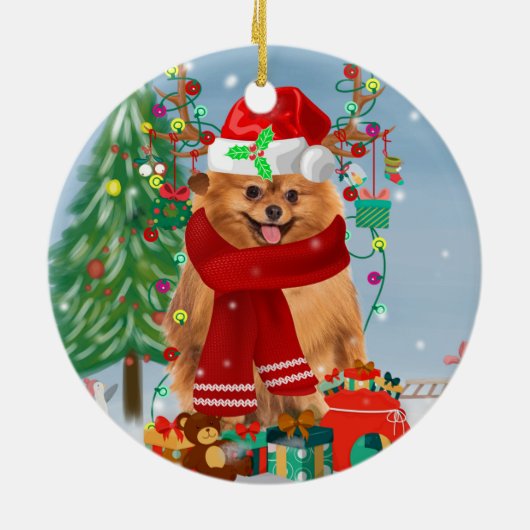 Spitz mit Weihnachtsgeschenke Keramik Ornament (Hinten)