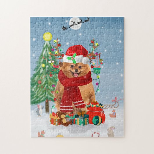 Spitz mit Weihnachtsgeschenke Puzzle (Vertikal)