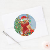 Spitz mit Weihnachtsgeschenke Runder Aufkleber (Umschlag)