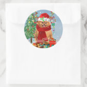 Spitz mit Weihnachtsgeschenke Runder Aufkleber (Tasche)