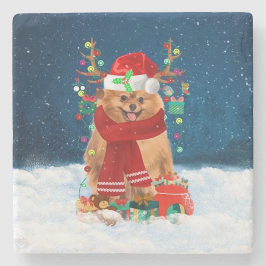 Spitz mit Weihnachtsgeschenke Steinuntersetzer (Vorderseite)