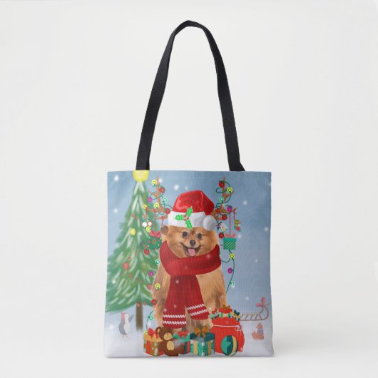 Spitz mit Weihnachtsgeschenke Tasche (Vorderseite)