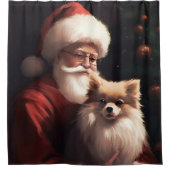 Spitz mit Weihnachtsmann Weihnachten Duschvorhang (Vorderseite)
