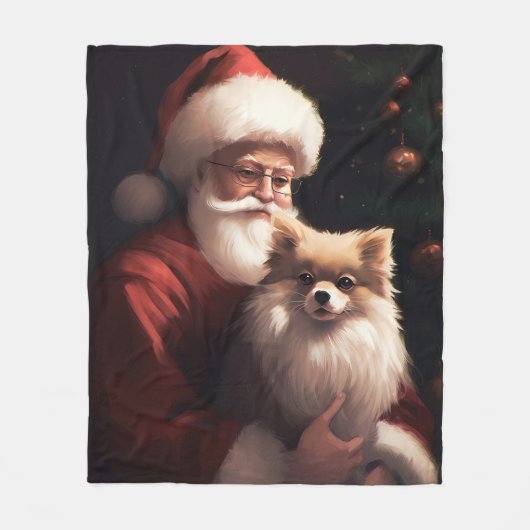 Spitz mit Weihnachtsmann Weihnachten Fleecedecke (Vorderseite)