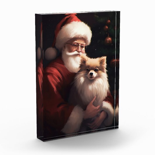 Spitz mit Weihnachtsmann Weihnachten Fotoblock (Links)