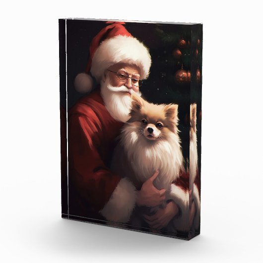 Spitz mit Weihnachtsmann Weihnachten Fotoblock (Rechts)