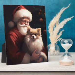 Spitz mit Weihnachtsmann Weihnachten Fotoplatte