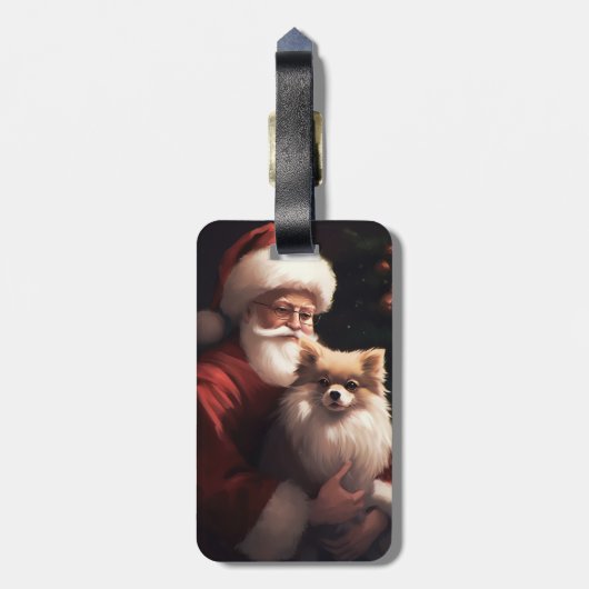 Spitz mit Weihnachtsmann Weihnachten Gepäckanhänger (Rückseite vertikal)