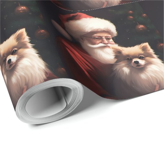 Spitz mit Weihnachtsmann Weihnachten Geschenkpapier (Rolleneckpunkt)
