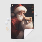 Spitz mit Weihnachtsmann Weihnachten Golfhandtuch (Insitu)
