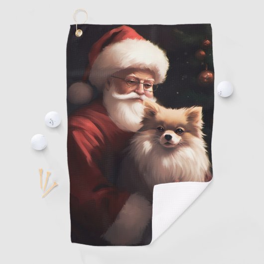 Spitz mit Weihnachtsmann Weihnachten Golfhandtuch (Insitu)
