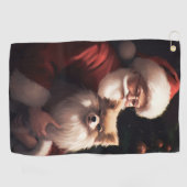 Spitz mit Weihnachtsmann Weihnachten Golfhandtuch (Horizontal)