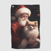 Spitz mit Weihnachtsmann Weihnachten Golfhandtuch (Vorderseite)