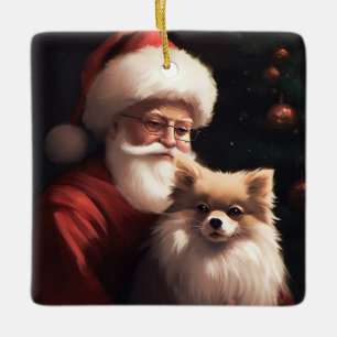 Spitz mit Weihnachtsmann Weihnachten Keramikornament