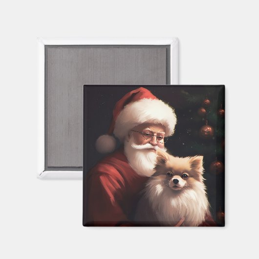 Spitz mit Weihnachtsmann Weihnachten Magnet (Vorderseite/Rückseite)