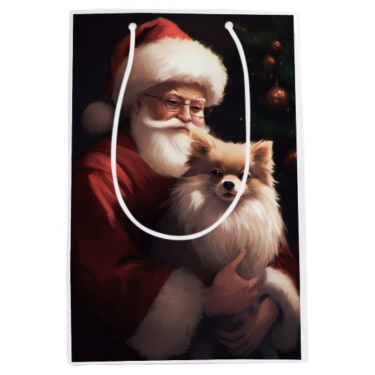 Spitz mit Weihnachtsmann Weihnachten Mittlere Geschenktüte (Vorderseite)