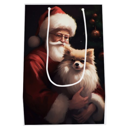 Spitz mit Weihnachtsmann Weihnachten Mittlere Geschenktüte (Rückseite)