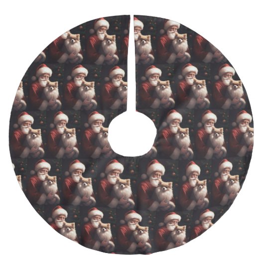 Spitz mit Weihnachtsmann Weihnachten Polyester Weihnachtsbaumdecke (Vorderseite)