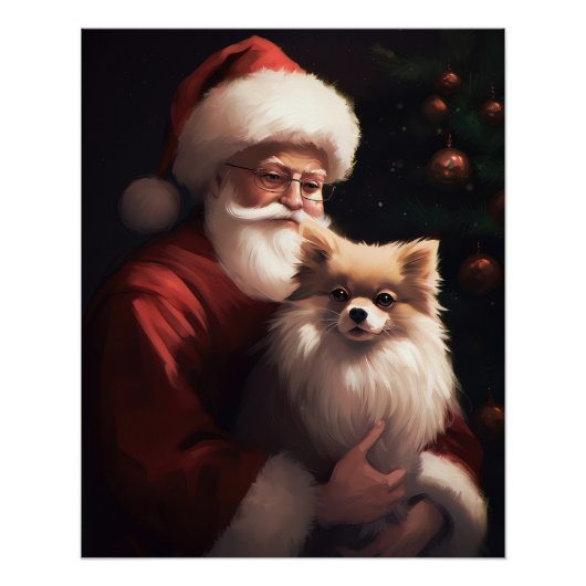 Spitz mit Weihnachtsmann Weihnachten Poster (Vorderseite)